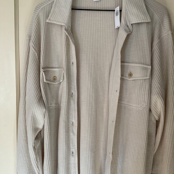 Old Navy Womens Waffle Shacket Lounge Size Large Button Beige NWT - Picture 2 of 6